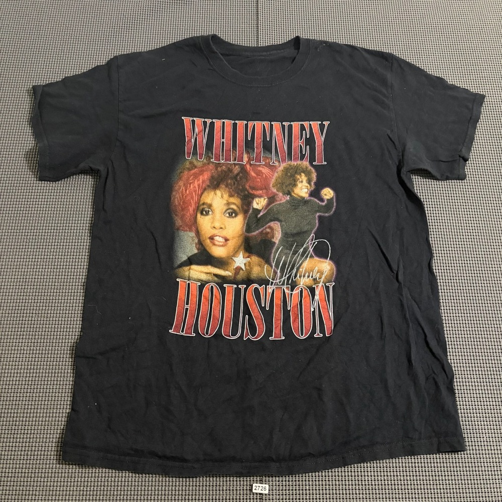 Whitney Houston Graphic T-Shirt Black Short Sleeve Cotton Size L